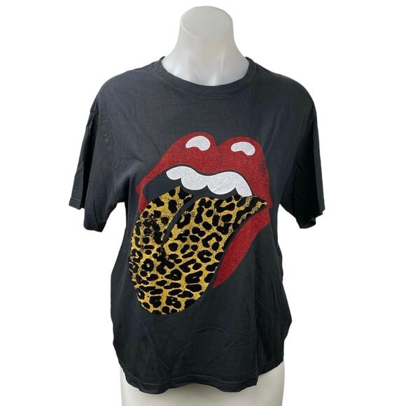 Free People Daydreamer Rolling Stones Black Leopard Tongue Tee T-shirtTop Sz XS - Picture 1 of 5